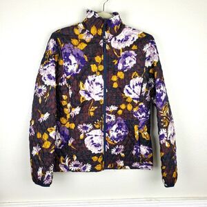 Women's Lands' End Quilted Purple Yellow Floral Leaf Zip Up Jacket Size S-4/6